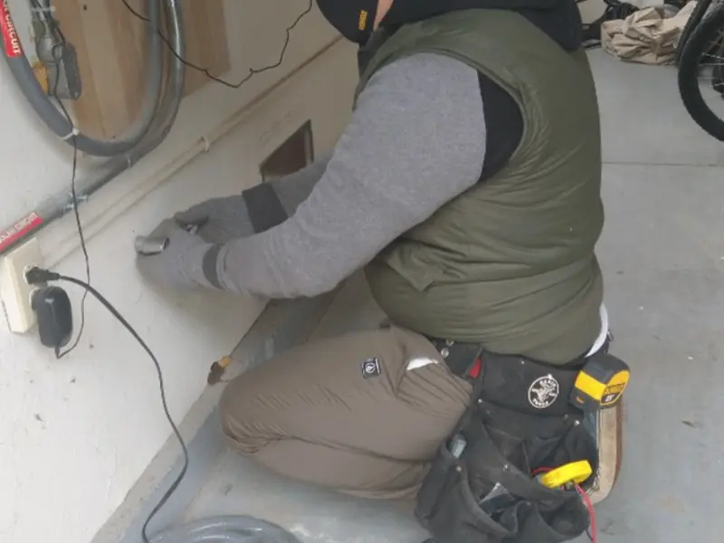 Electrician performing outlet wiring in a Kutztown garage